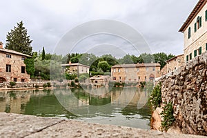 Renaissance era SPAÂ complex Bagno Vignoni with a huge pool of hot spring mineral water. Tuscany, Italy